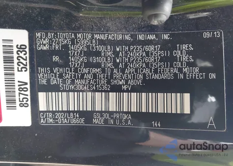 2014 Toyota Sienna z USA, uszkodzony, nr VIN 5TDYK3DC4EF415362